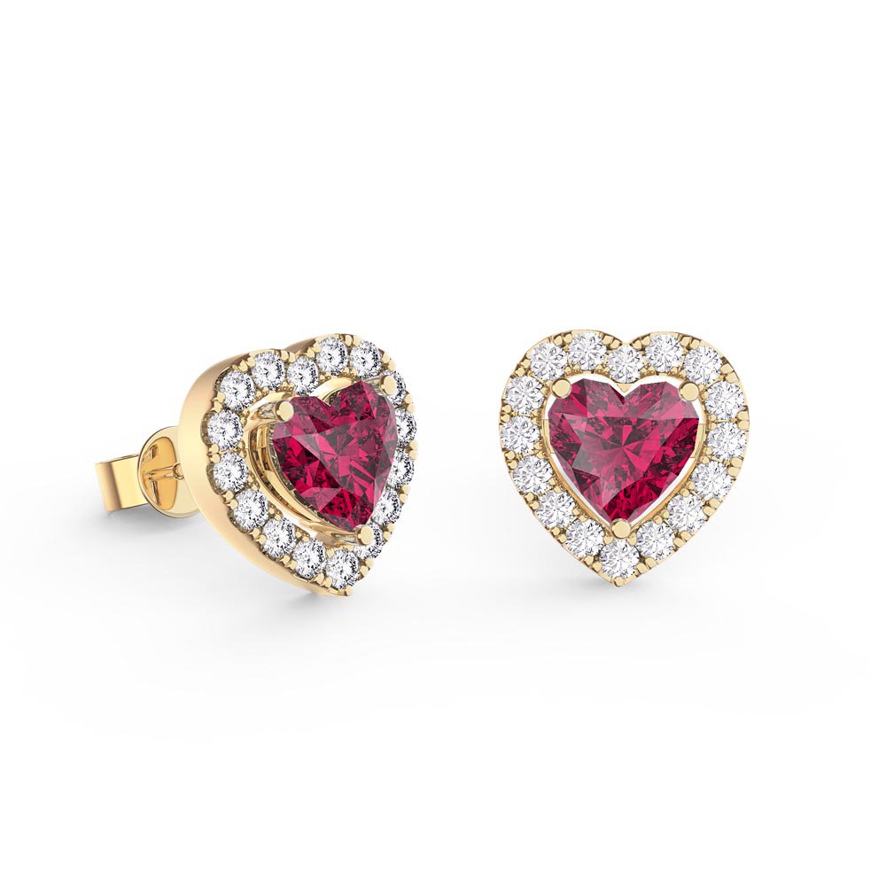Charmisma Heart Ruby and Diamond 18ct Yellow Gold Stud Earrings Halo Jacket Set #2