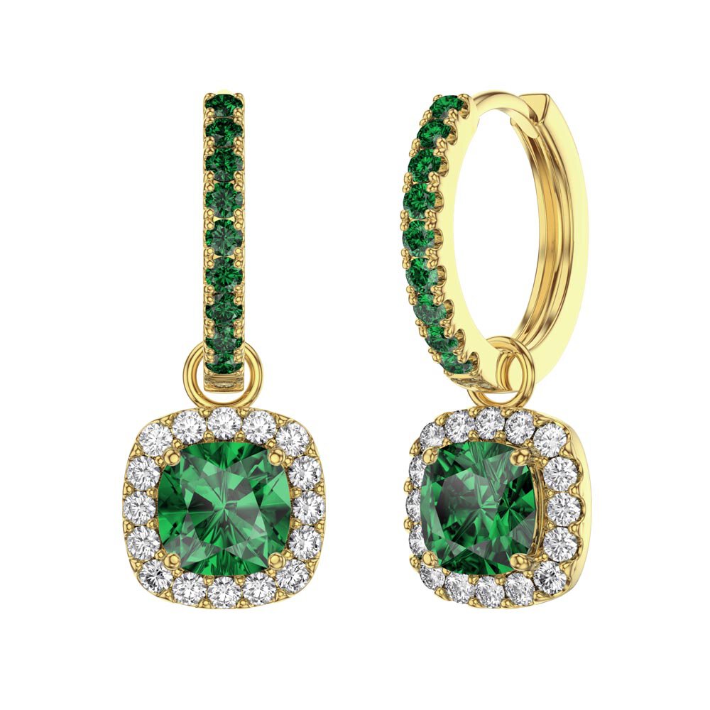 Princess 2ct Emerald Cushion Cut Halo 18ct Gold plated Silver Interchangeable Earring Drops #6