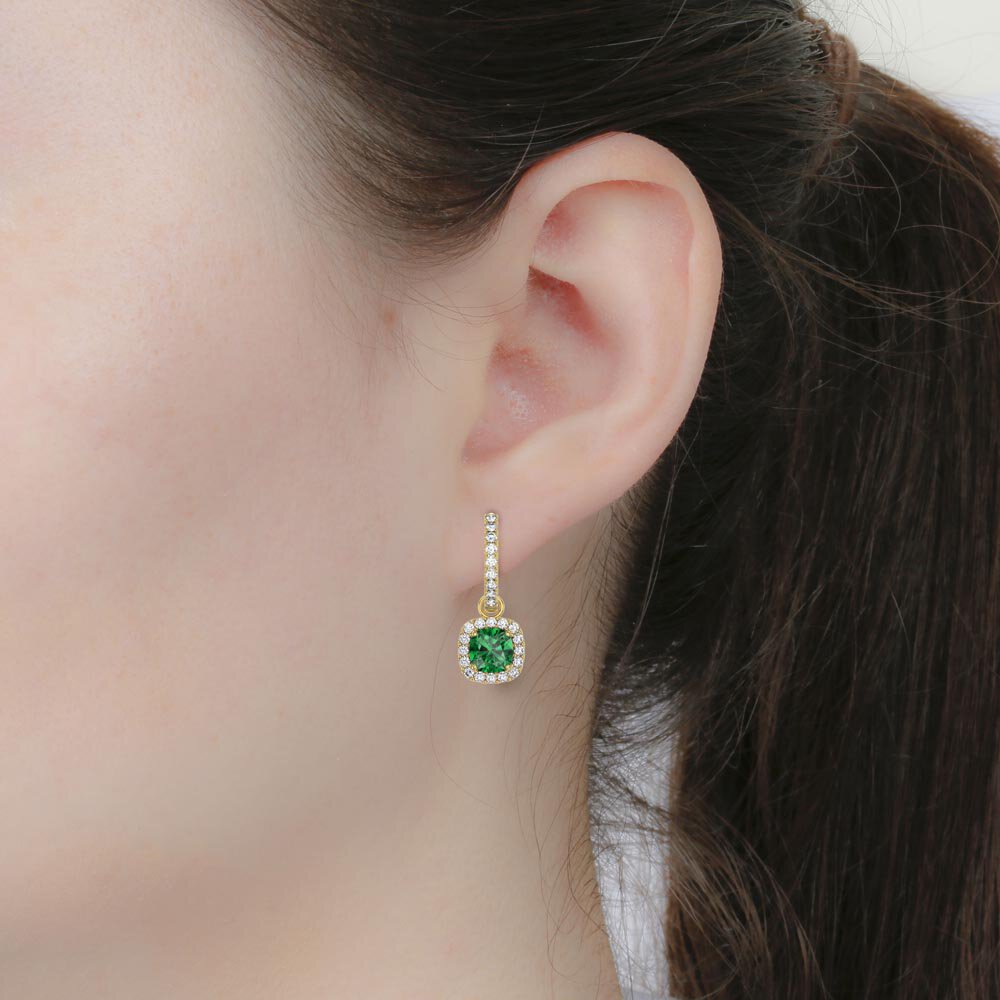 Princess 2ct Emerald Cushion Cut Halo 18ct Gold plated Silver Interchangeable Earring Drops #8