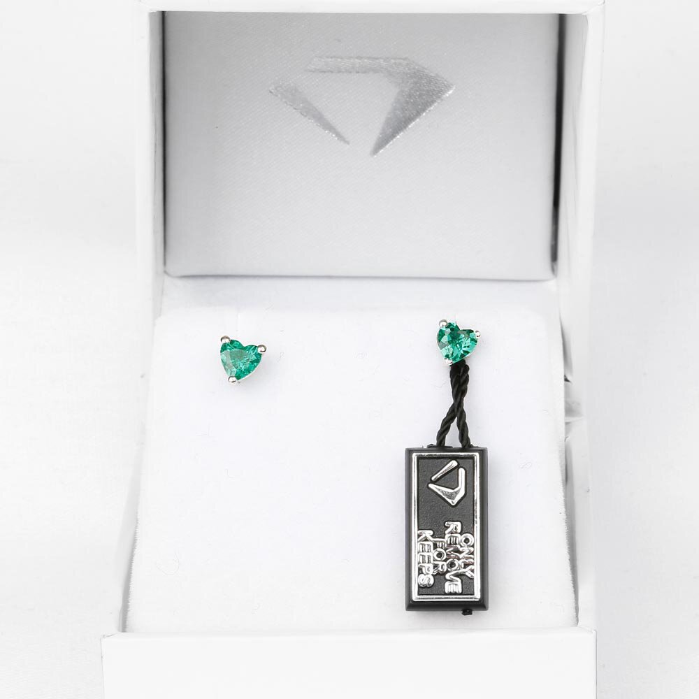Charmisma Heart Emerald  and White Sapphire Platinum Plated Silver Stud Earrings Halo Jacket Set #7