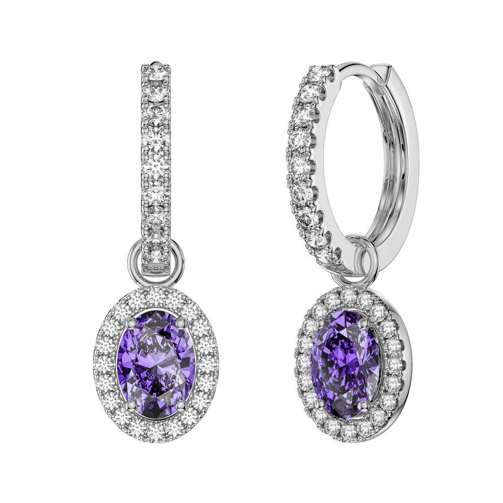 Eternity 1.5ct Amethyst Oval Halo Platinum plated Silver Interchangeable Hoop Drop Set