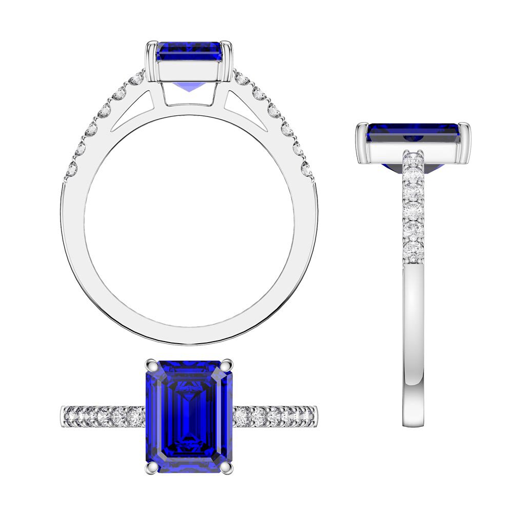 Princess 2ct Sapphire Emerald Cut Diamond Pave 18ct White Gold Proposal ring #3