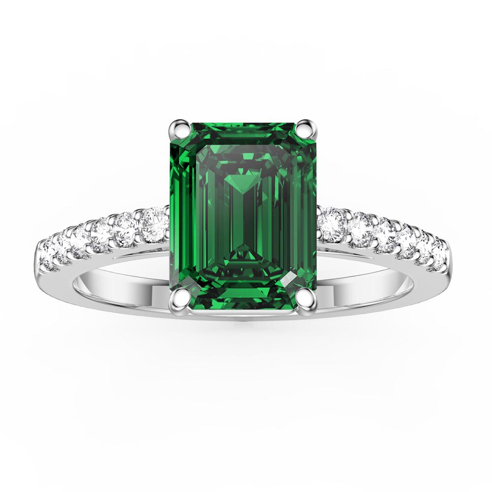 Princess 2ct Emerald Emerald Cut Moissanite Pave Platinum plated Silver Promise ring