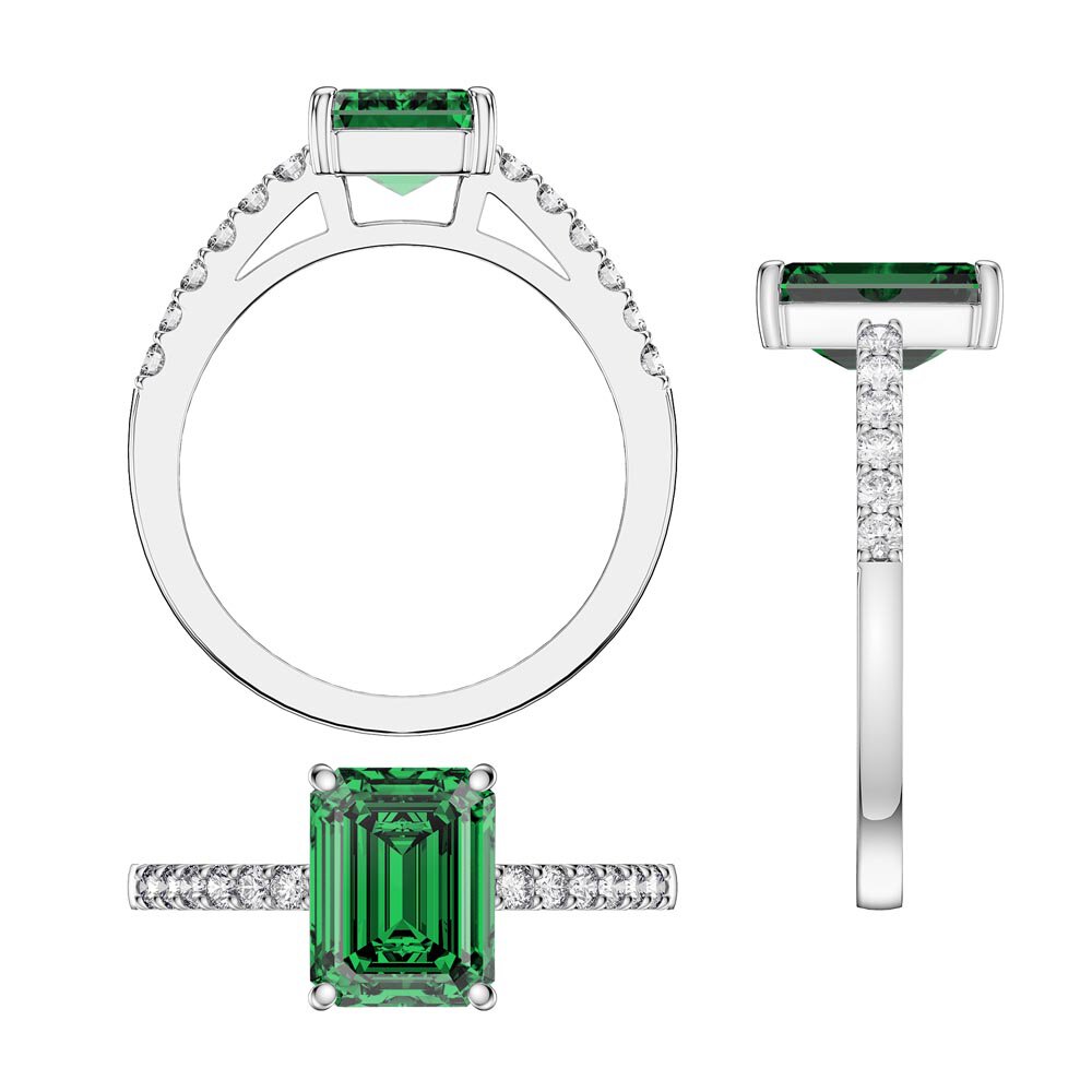 Princess 2ct Emerald Emerald Cut Moissanite Pave 9ct White Gold Proposal ring #3