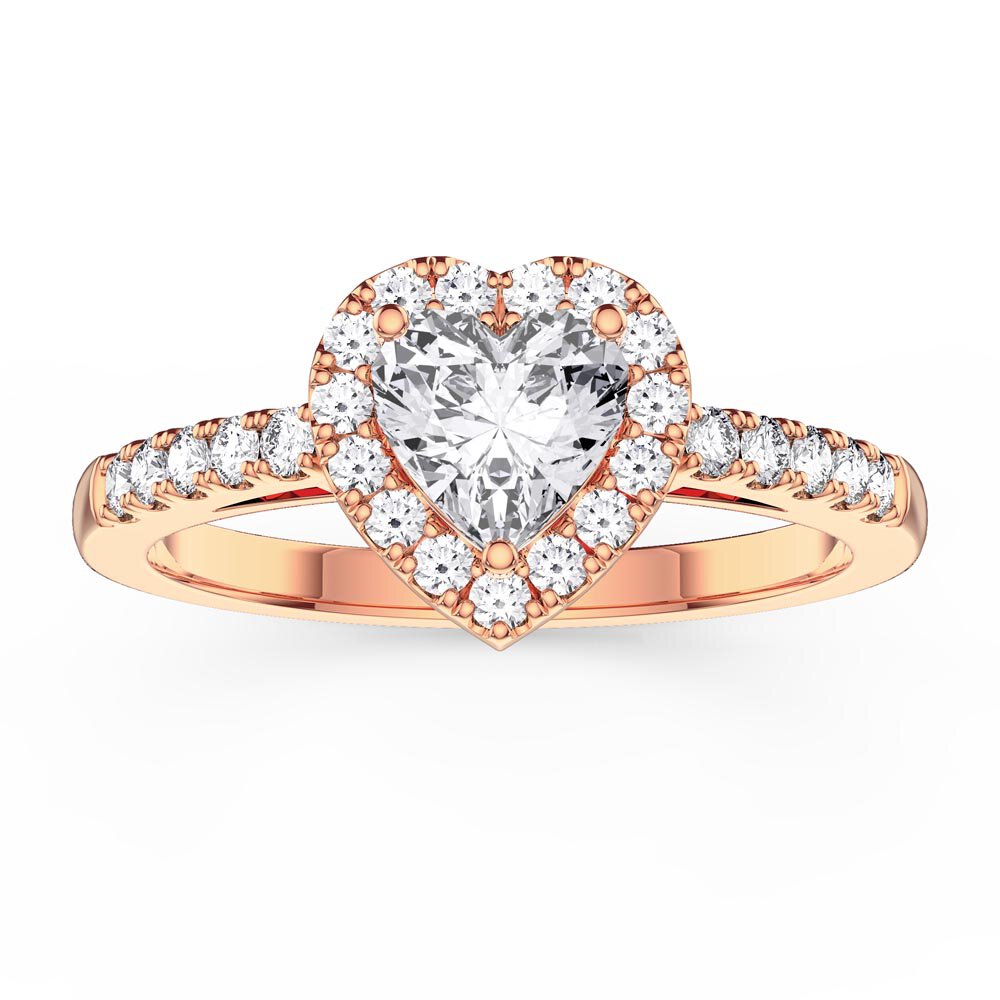 Eternity 1ct Moissanite Heart Diamond Halo 18ct Rose Gold Engagement Ring