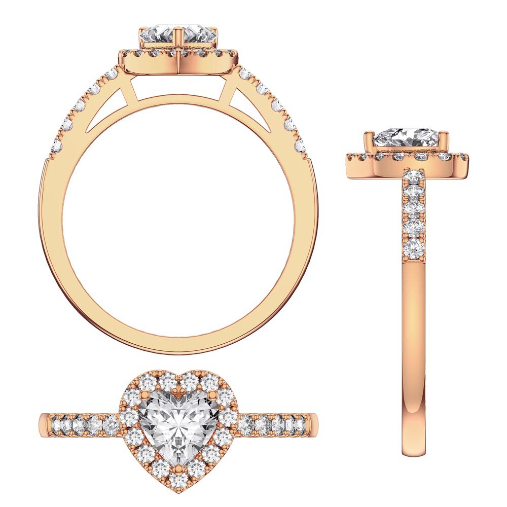 Eternity 1ct Moissanite Heart Diamond Halo 18ct Rose Gold Engagement Ring #5