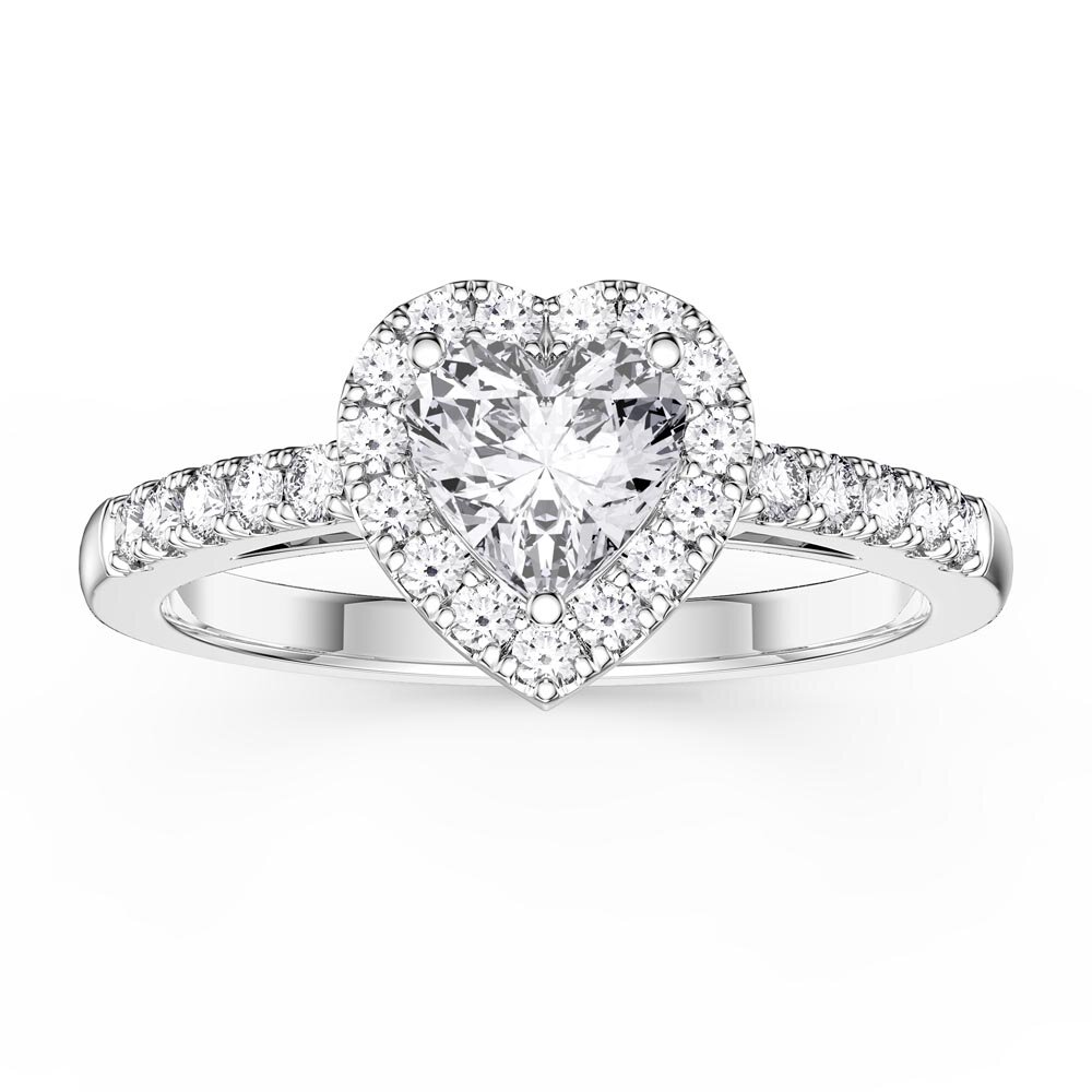 Eternity 1ct Moissanite Heart Diamond Halo 18ct White Gold Engagement Ring