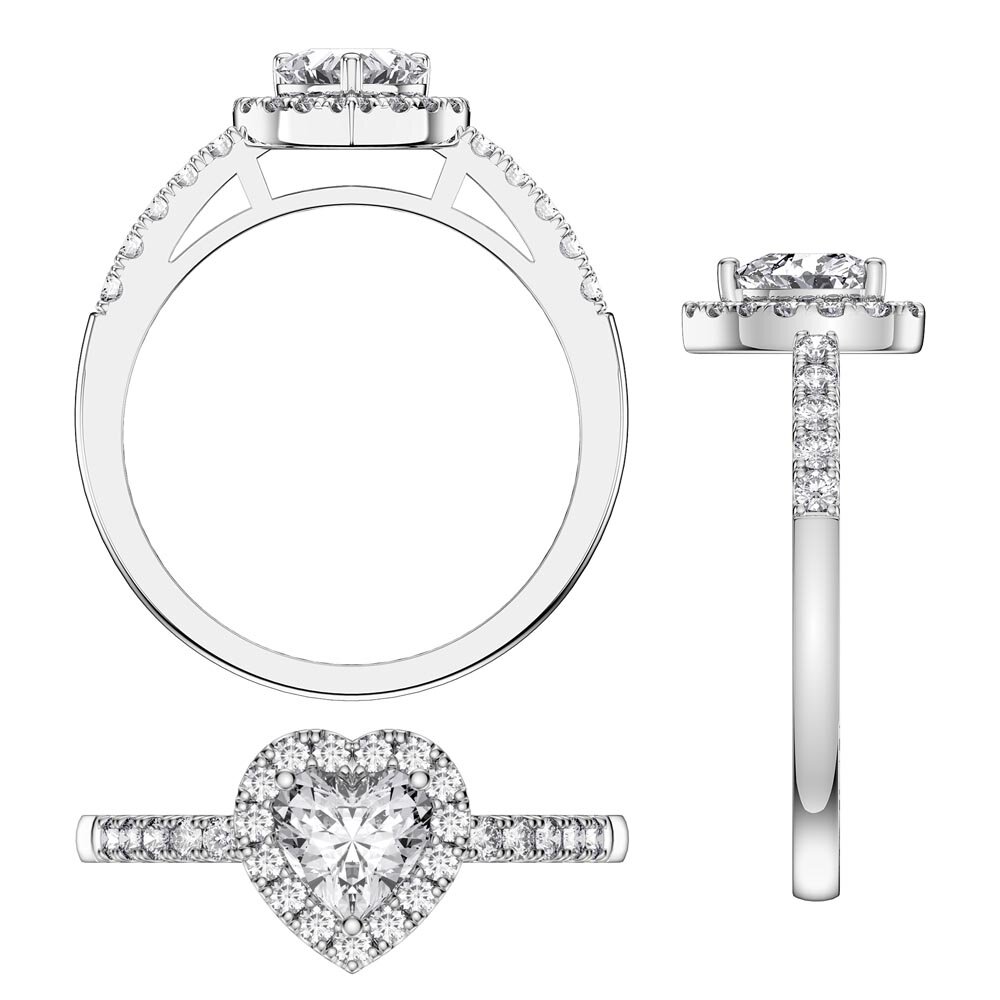 Eternity 1ct Moissanite Heart Diamond Halo Platinum Engagement Ring #5
