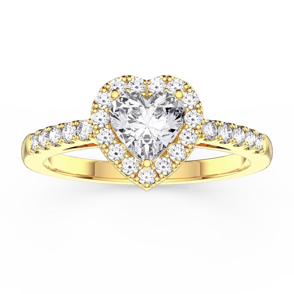 Eternity 1ct Moissanite Heart Diamond Halo 18ct Yellow Gold Engagement Ring
