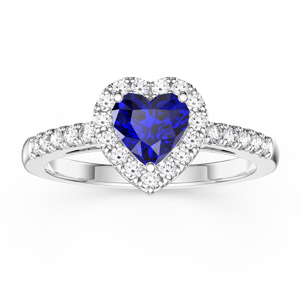 Eternity 1ct Sapphire Heart Halo Platinum plated Silver Promise Ring