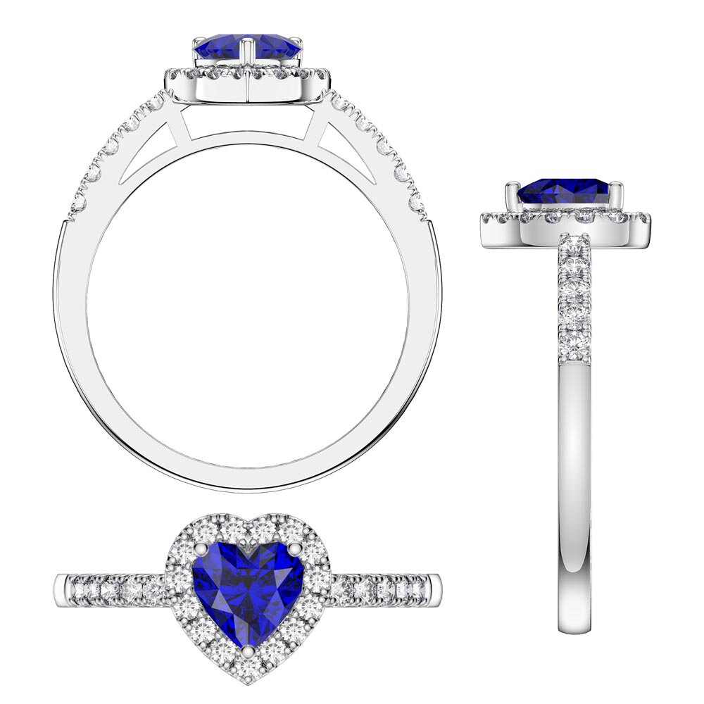 Eternity 1ct Sapphire Heart Diamond Halo 18ct White Gold Engagement Ring #5