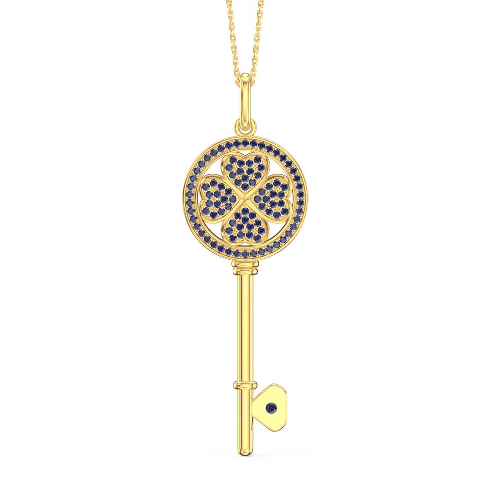 Sapphire Clover 18ct Gold Vermeil Key Pendant
