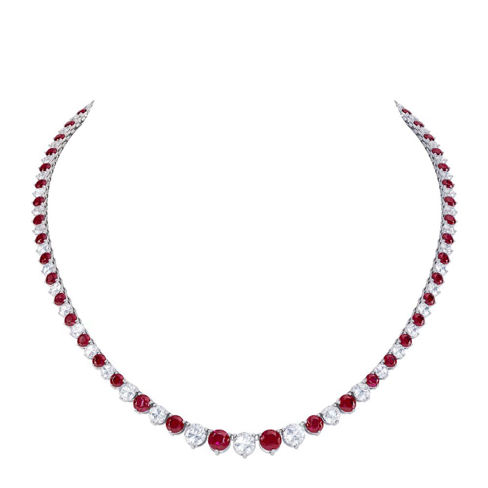 Eternity Ruby Platinum plated Silver Tennis Necklace