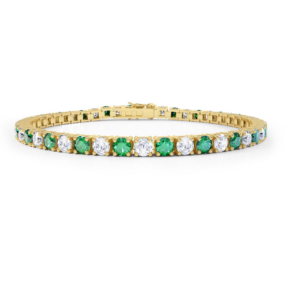 Eternity Emerald and Diamond 2.6ct GH SI 18ct Yellow Gold Tennis Bracelet