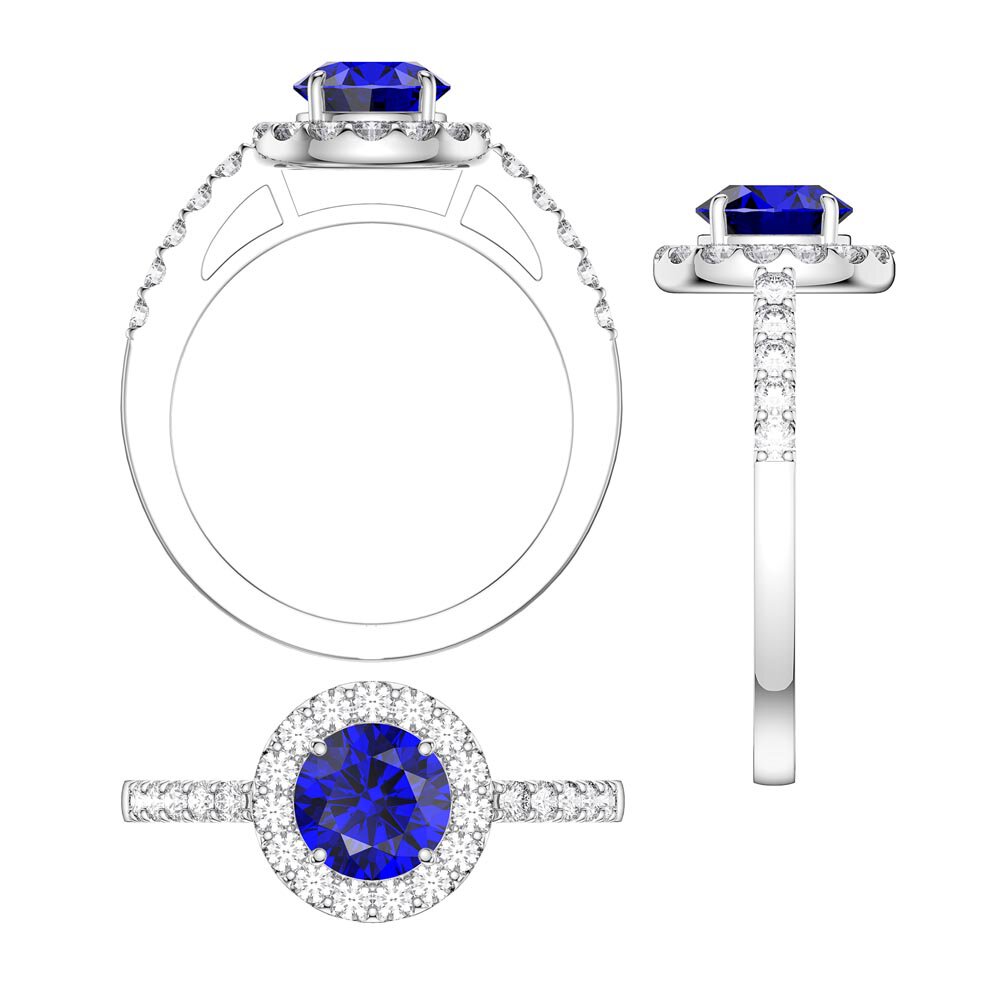 Eternity 1ct Sapphire Diamond Halo 18ct White Gold Engagement Ring #5