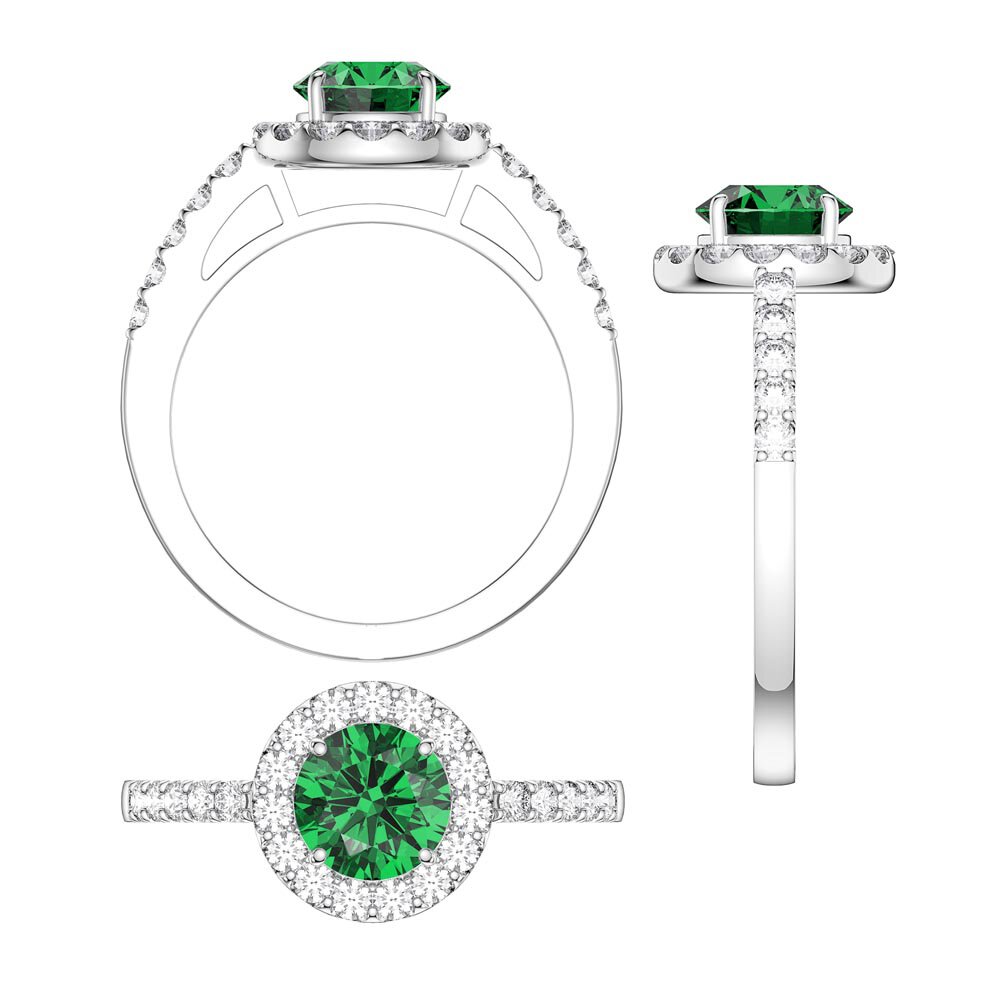 Eternity 1ct Emerald Diamond Halo 18ct White Gold Engagement Ring #4