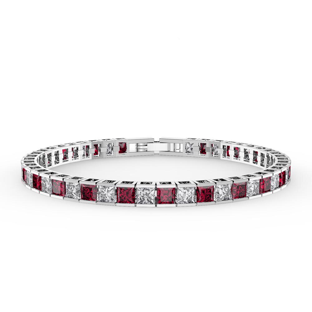 Princess Ruby CZ Rhodium plated Silver Tennis Bracelet