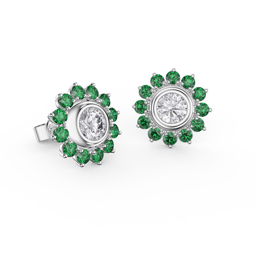 Infinity White Sapphire Platinum plated Silver Stud Earrings Emerald Halo Jacket Set #2