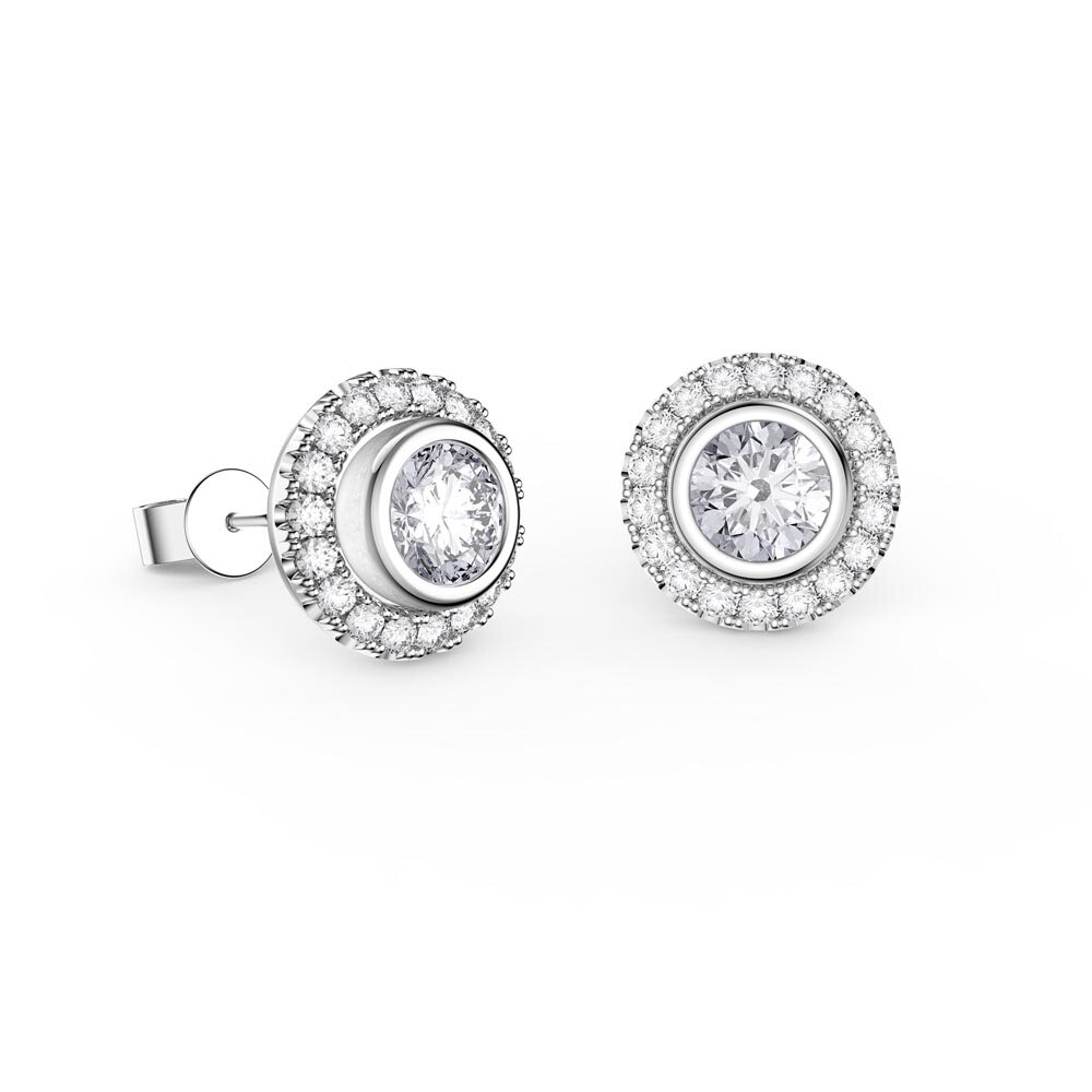 Infinity White Sapphire Platinum plated Silver Stud Earrings Halo Jacket Set #2
