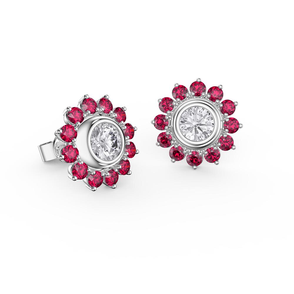 Infinity White Sapphire 9ct White Gold Stud Earrings Ruby Halo Jacket Set #2