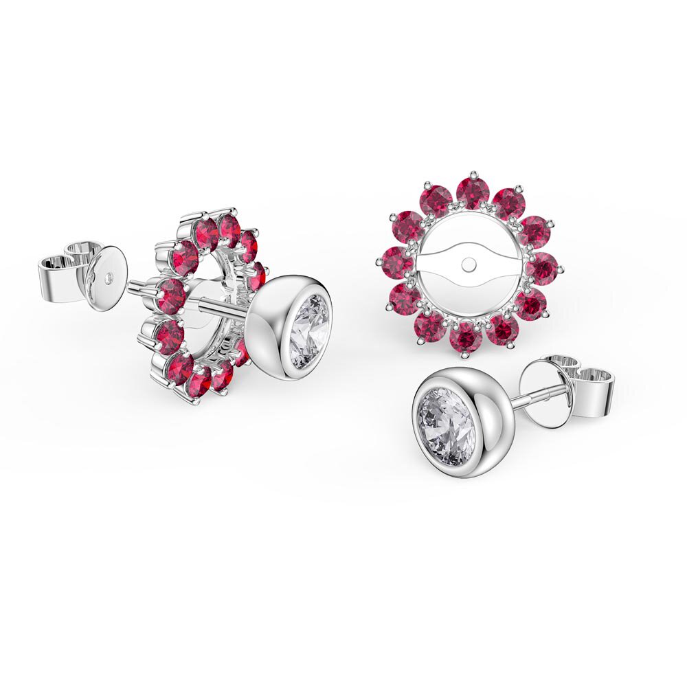 Infinity White Sapphire 9ct White Gold Stud Earrings Ruby Halo Jacket Set #1