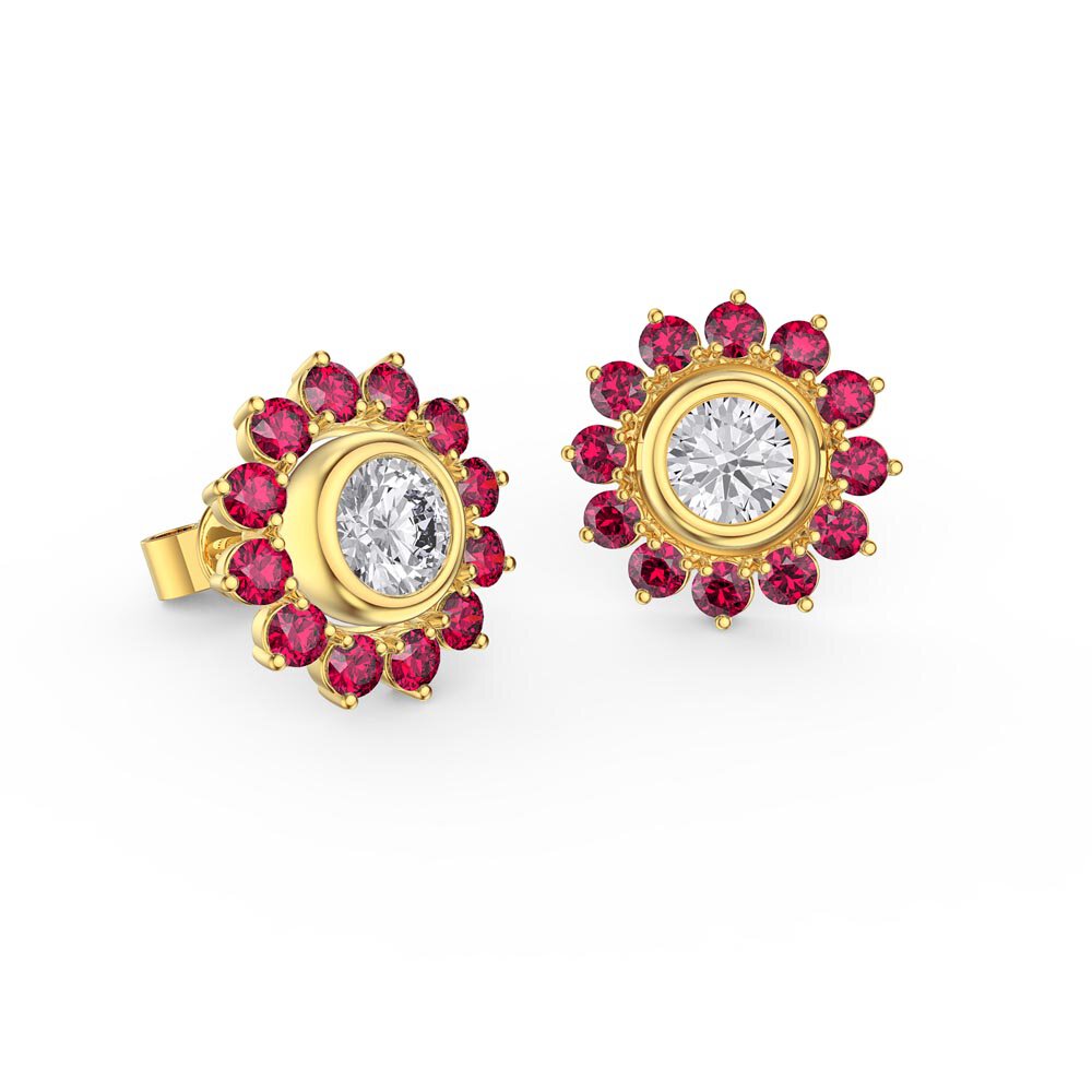 Infinity White Sapphire 9ct Yellow Gold Stud Earrings Ruby Halo Jacket Set #2
