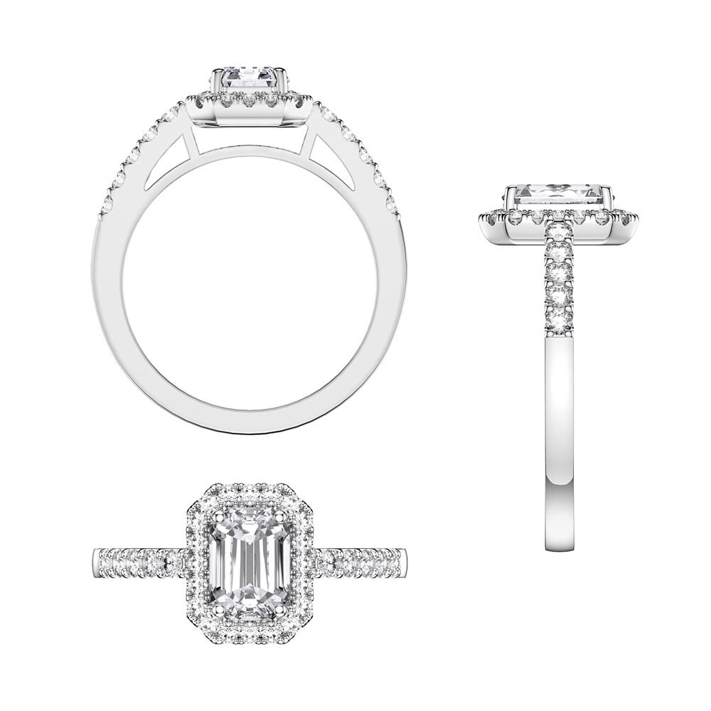 Princess Diamond Emerald Cut Halo 18ct White Gold Engagement Ring #6