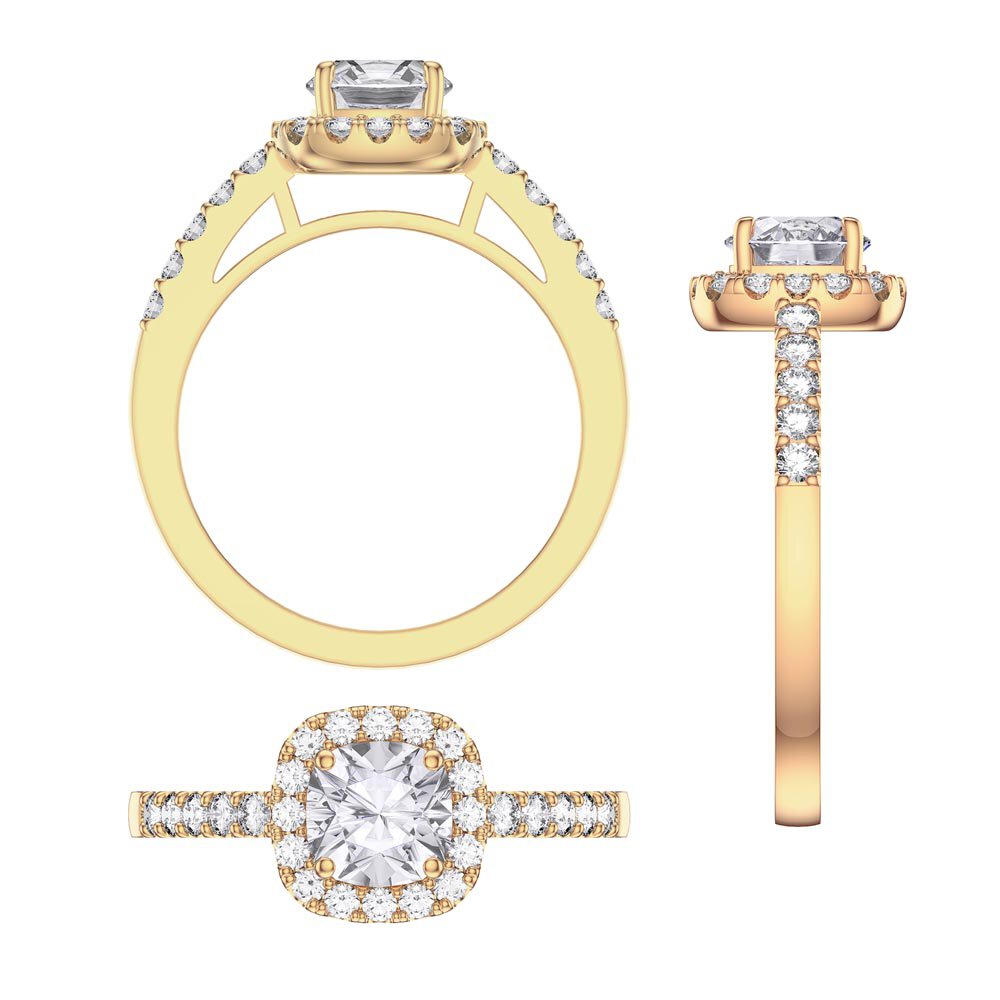 Princess Moissanite Cushion Cut Diamond Halo 18ct Yellow Gold Engagement Ring #3