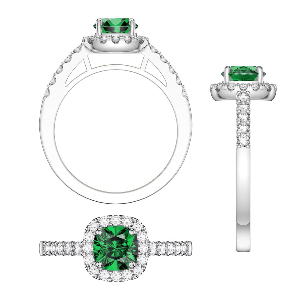 Princess Emerald Cushion Cut Diamond Halo 18ct White Gold Engagement Ring #3