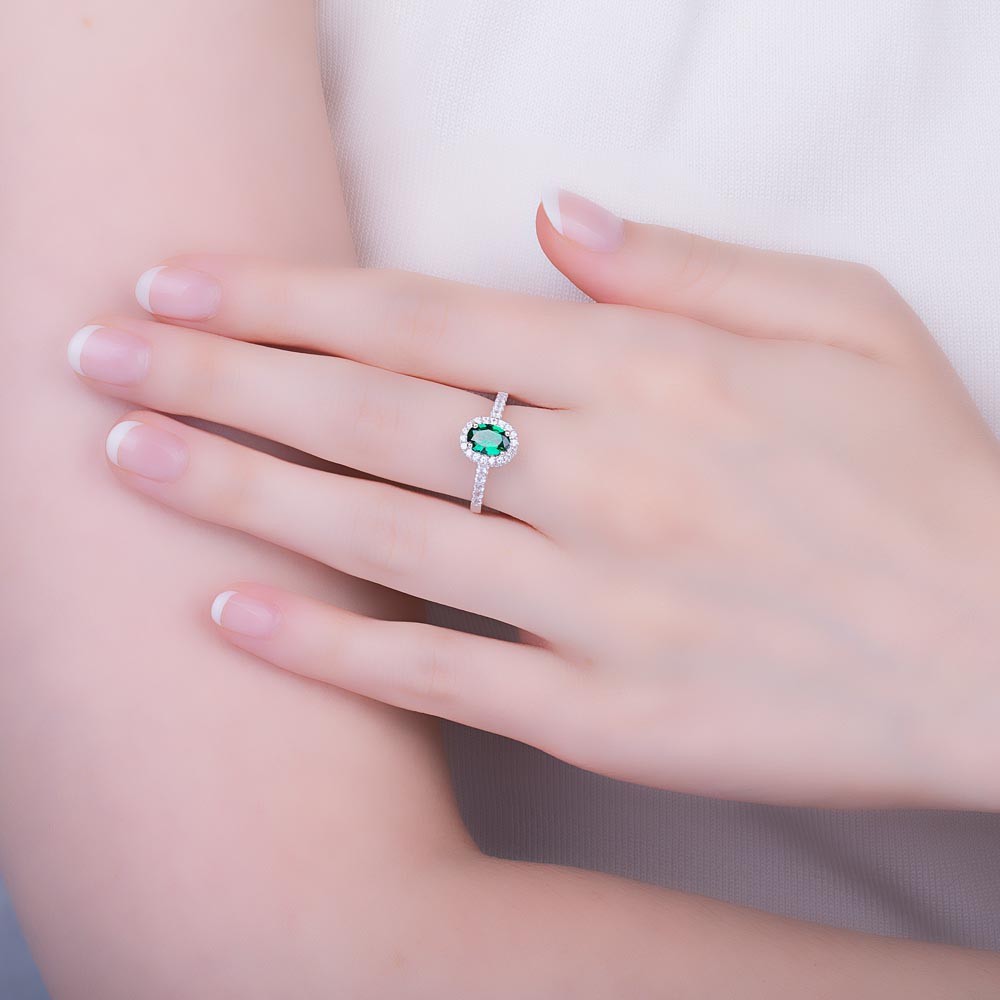 Eternity Emerald Oval Diamond Halo 18ct White Gold Engagement Ring #2