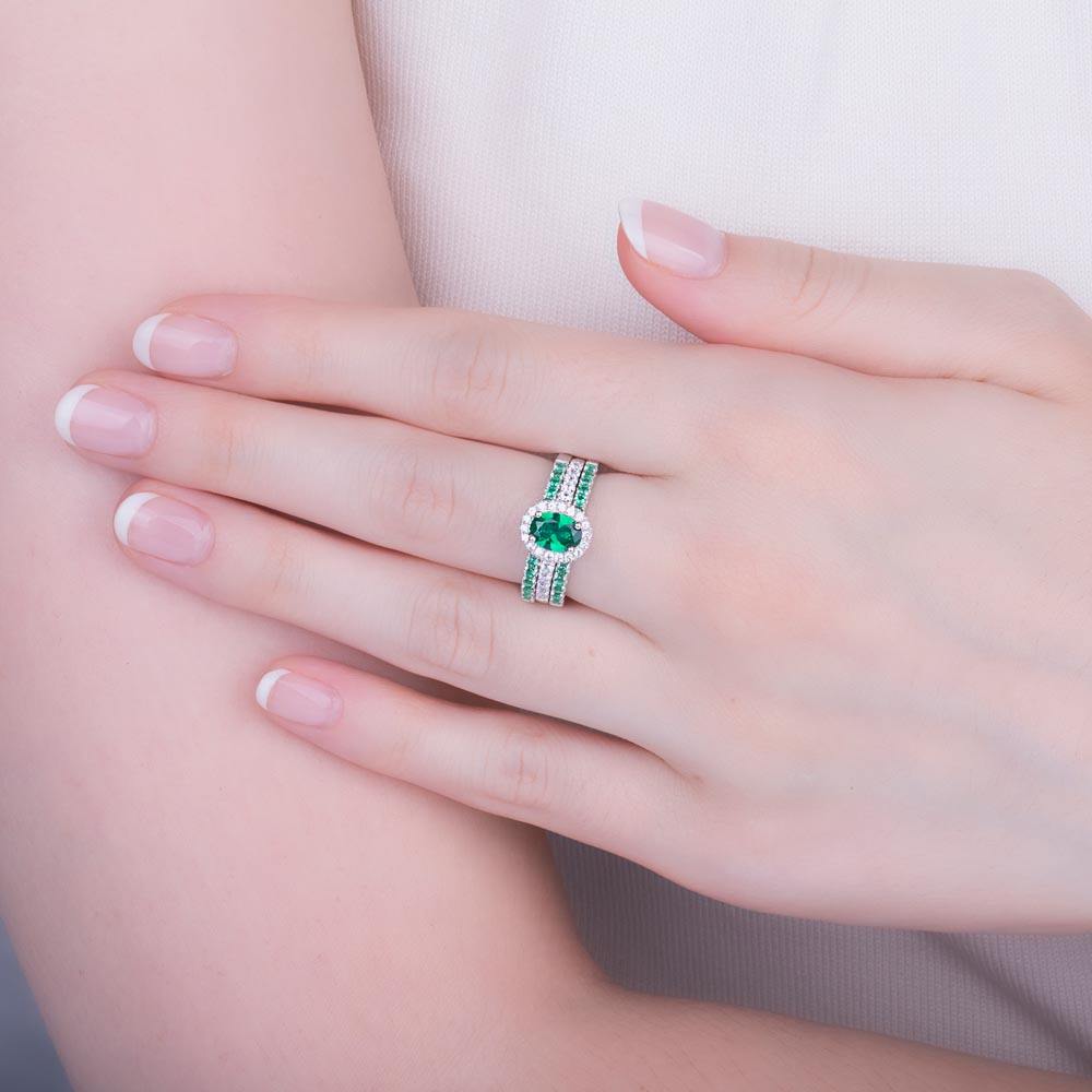 Eternity Emerald Oval Diamond Halo 18ct White Gold Engagement Ring #4