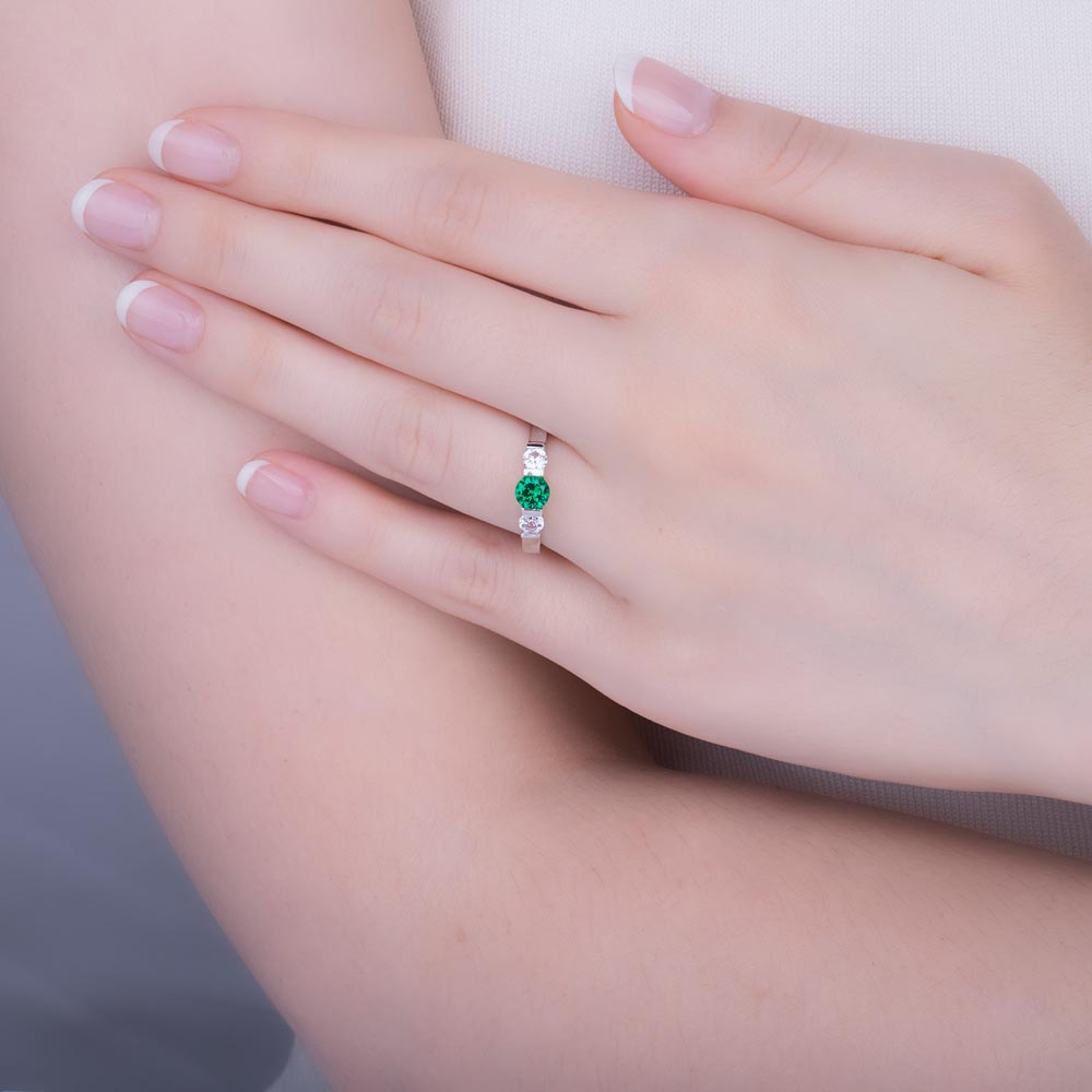 Unity Three Stone Emerald 9ct White Gold Proposal Ring #2