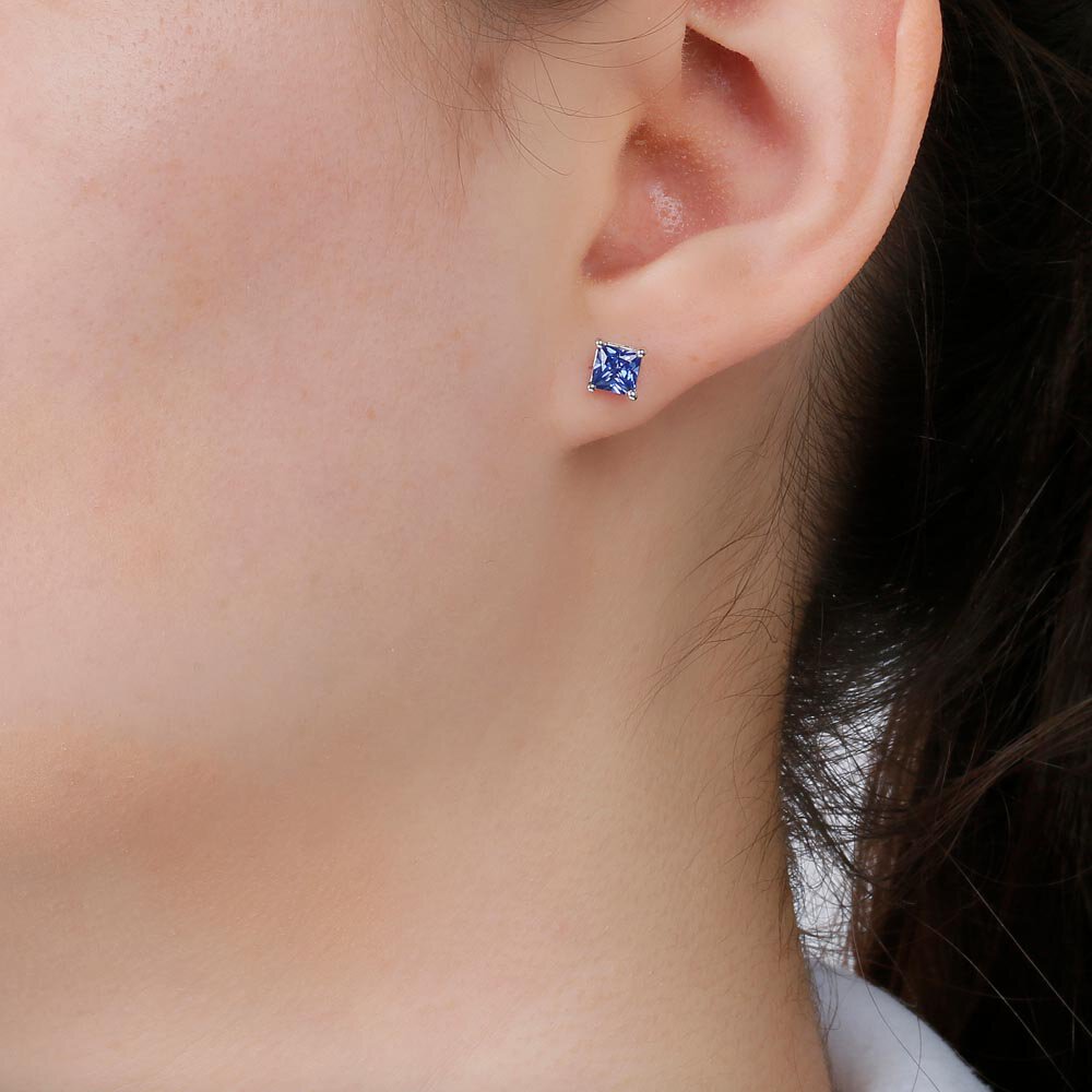 Charmisma 1ct Blue Sapphire Princess 18ct White Gold Stud Earrings #2
