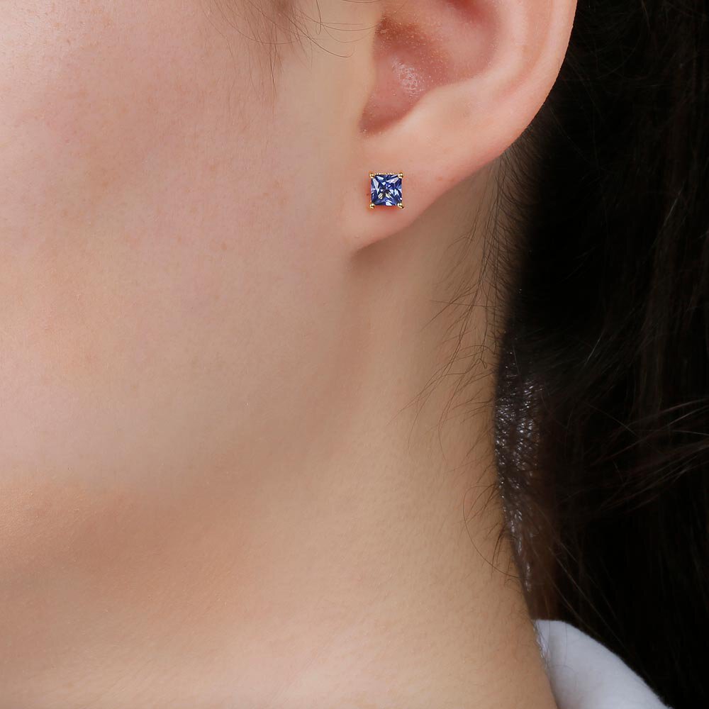 Charmisma  1ct Blue Sapphire Princess 18ct Gold Vermeil Stud Earrings #2