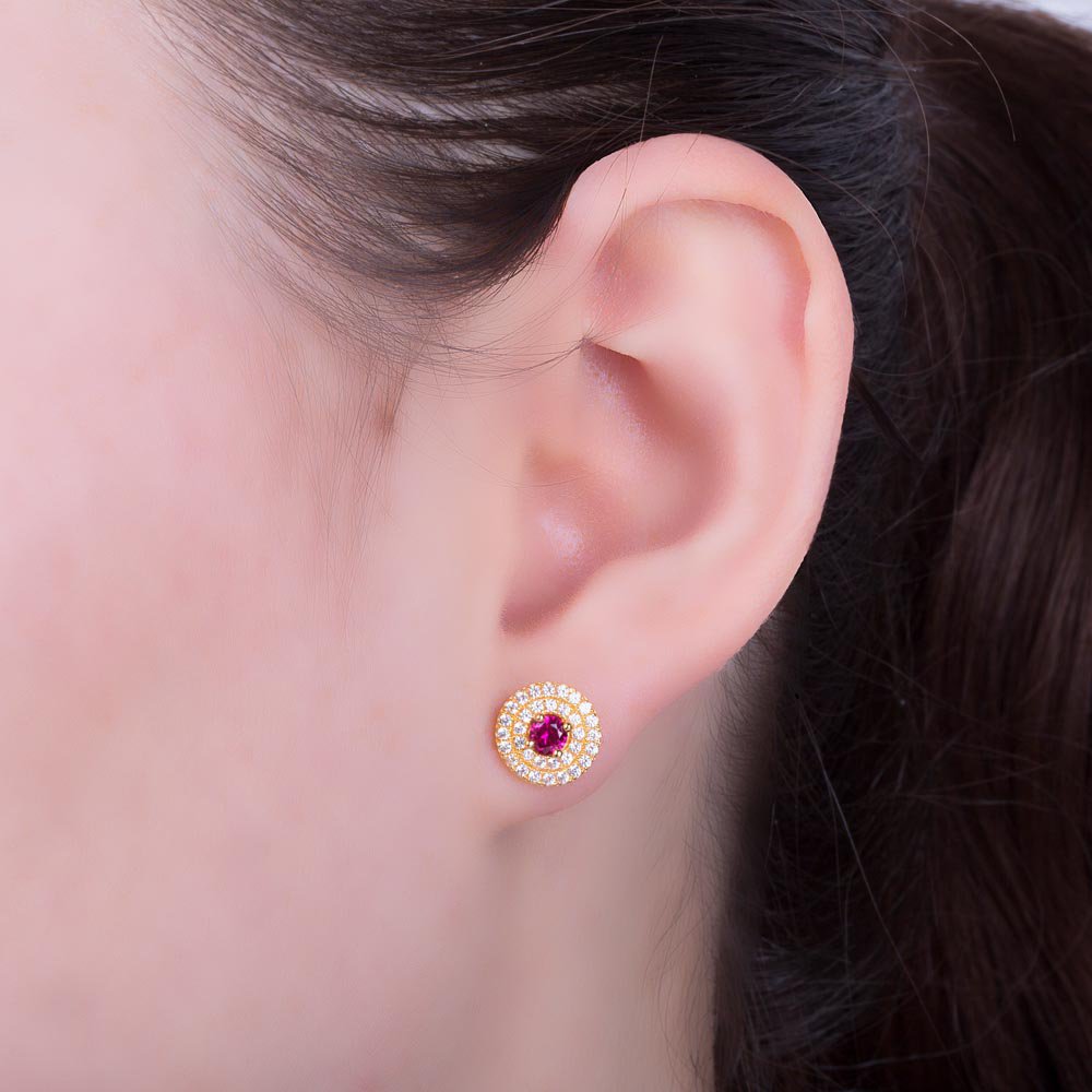 Fusion Ruby Halo 18ct Gold Vermeil Stud Earrings #2