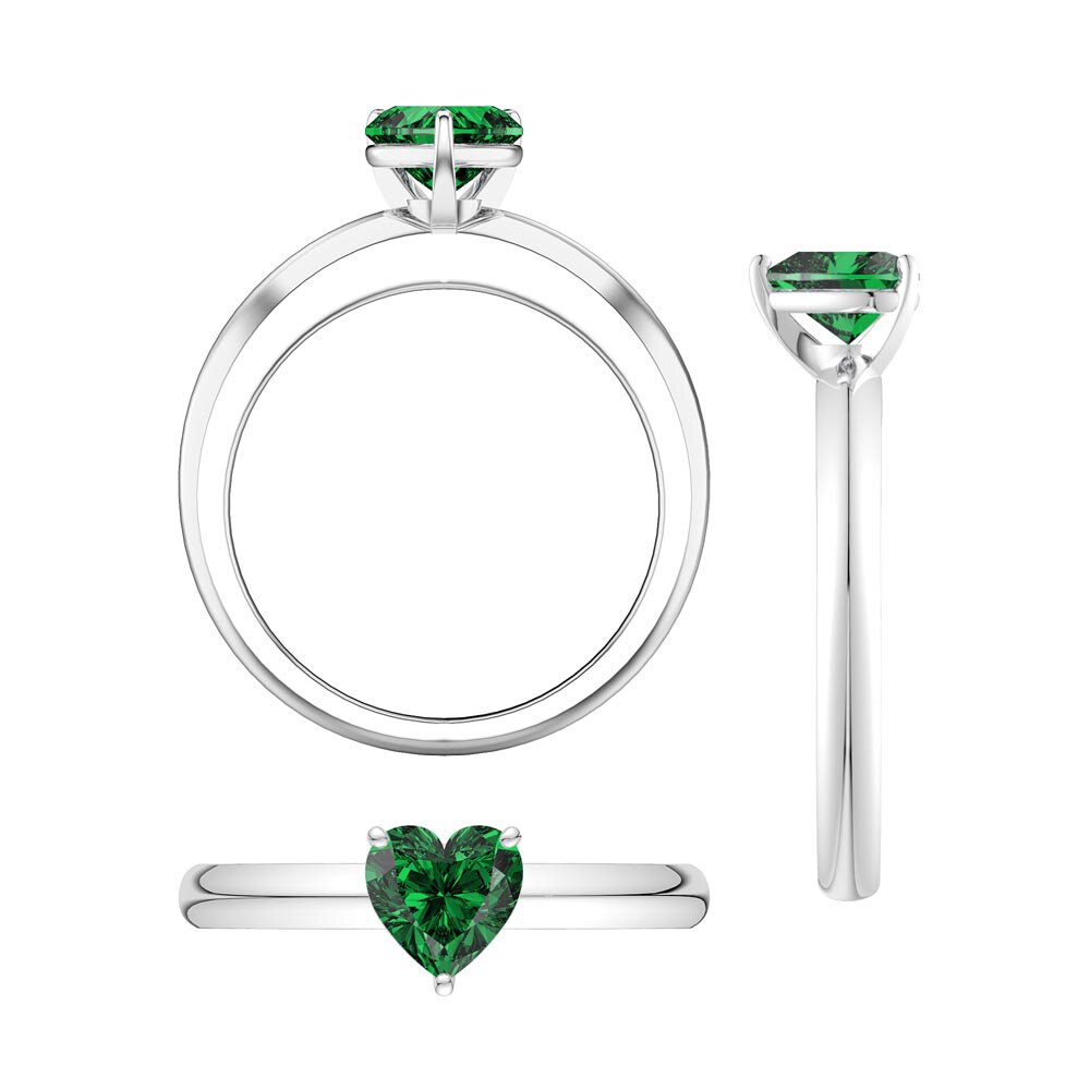 Unity 1ct Heart Emerald Solitaire 18ct White Gold Proposal Ring #5