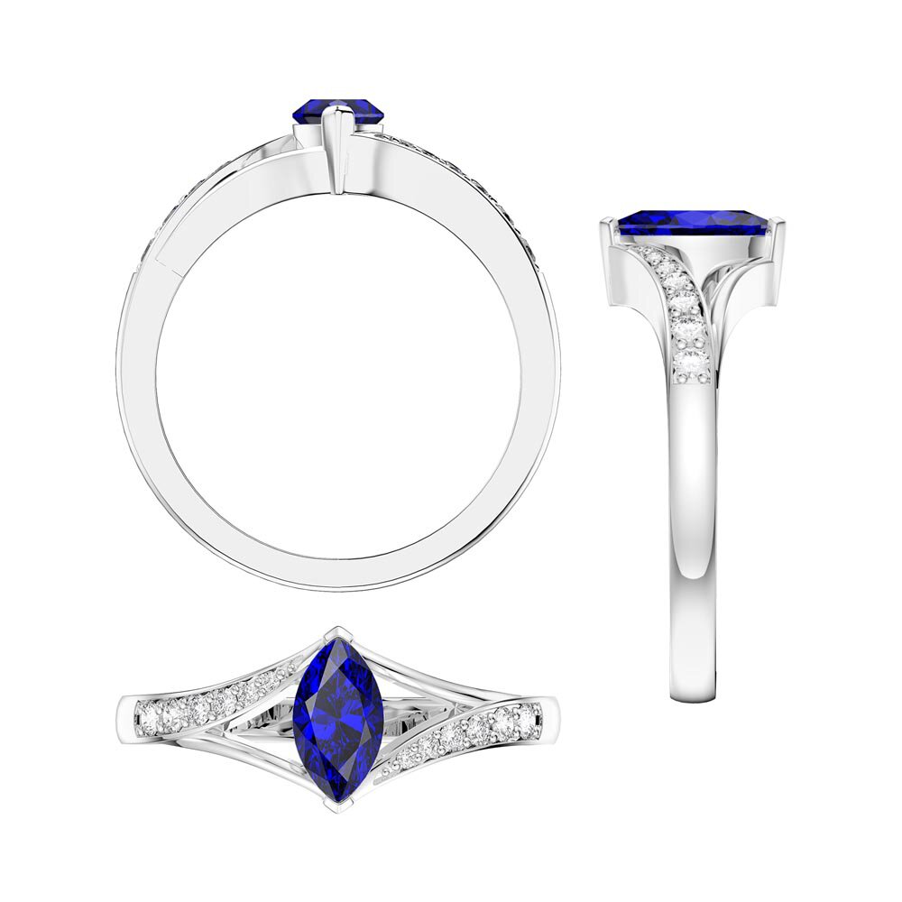 Unity Marquise Sapphire Platinum plated Silver Promise Ring Set #6