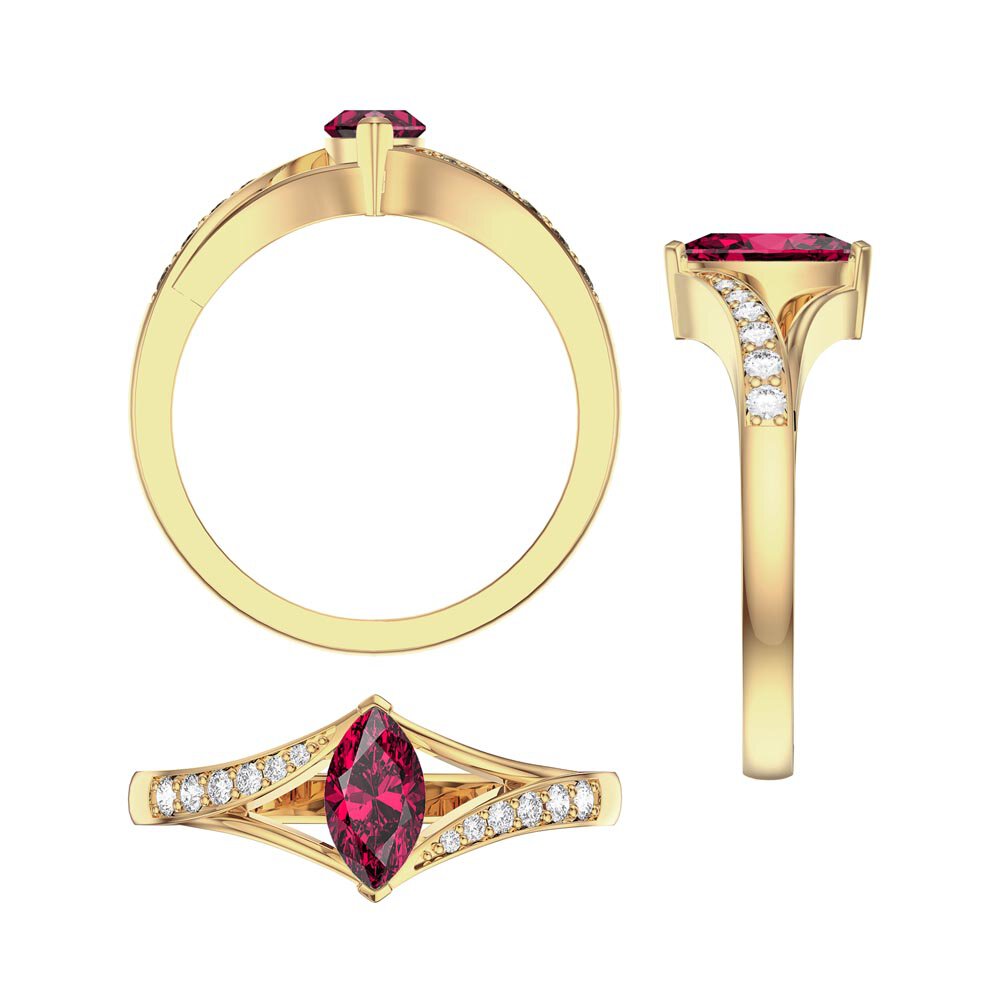 Unity Marquise Ruby 9ct Yellow Gold Moissanite Engagement Ring #2
