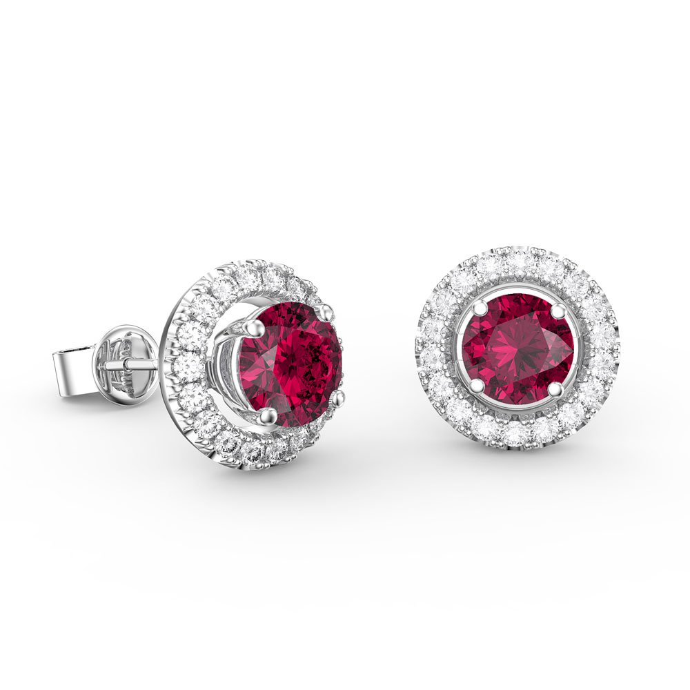 Fusion Ruby Platinum plated Silver Stud Earrings Halo Jacket Set #2