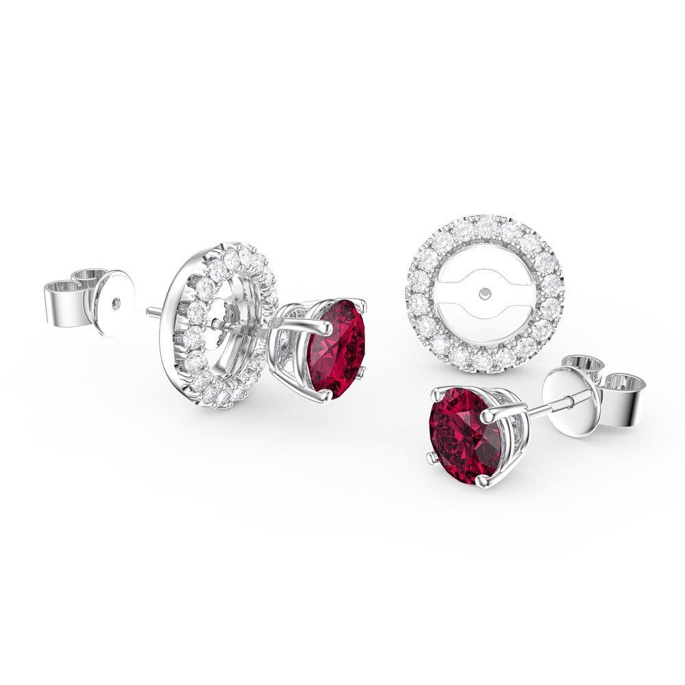 Fusion Ruby Platinum plated Silver Stud Earrings Halo Jacket Set #1