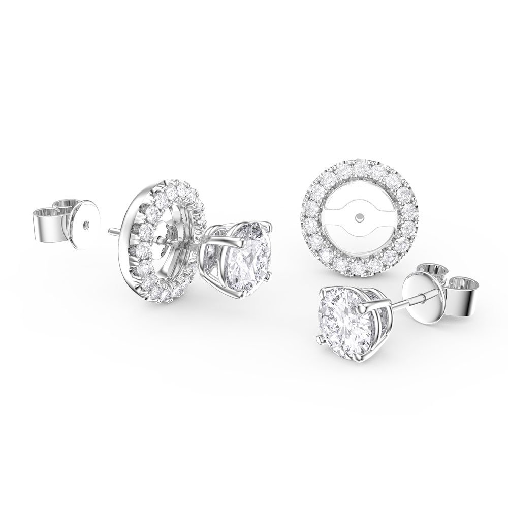 Fusion White Sapphire Platinum plated Silver Stud Earrings Halo Jacket Set #1