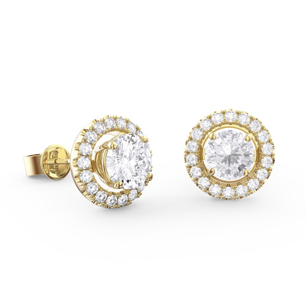 Fusion White Sapphire 9ct Yellow Gold Stud Earrings Halo Jacket Set #2