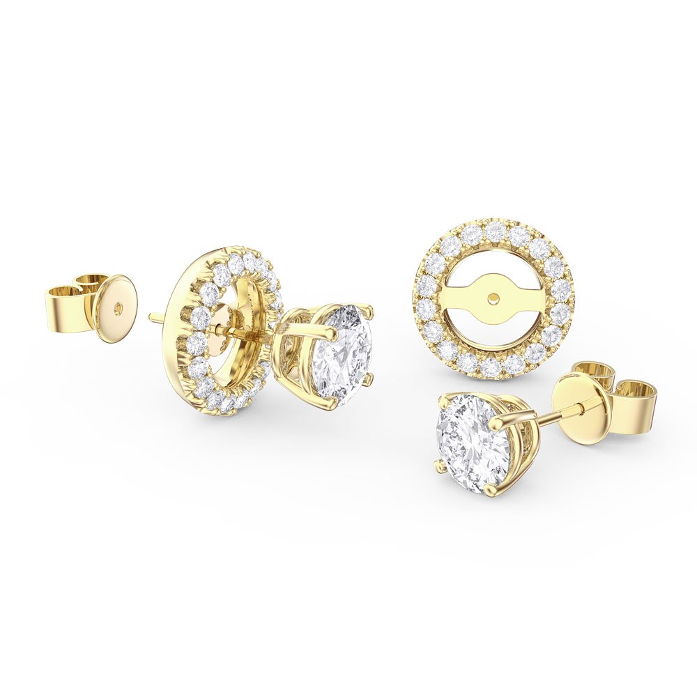 Fusion White Sapphire 9ct Yellow Gold Stud Earrings Halo Jacket Set #1