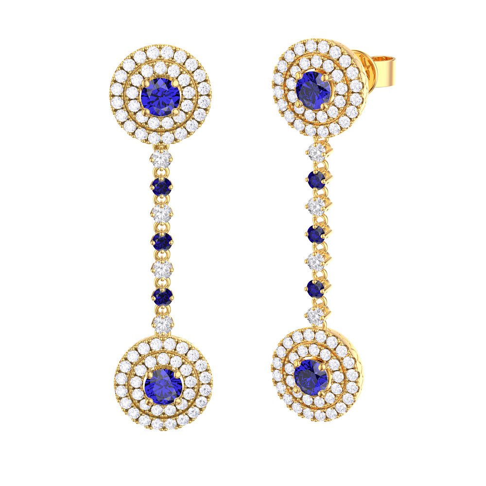 Fusion Sapphire Halo 18ct Gold Vermeil Stud and Drop Earrings Set