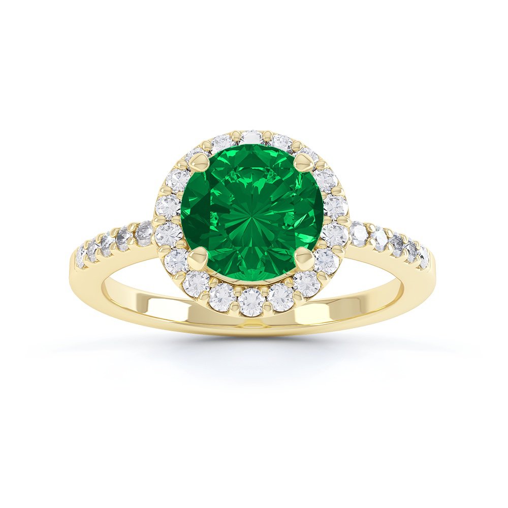 Eternity 1ct Emerald Moissanite Halo 18ct Yellow Gold Engagement Ring