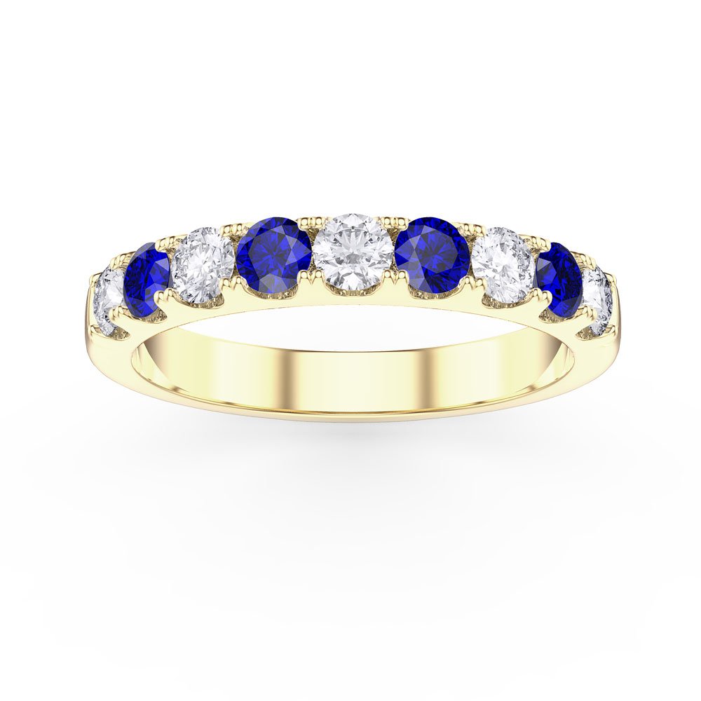 Promise Sapphire and Lab Diamond 9ct Yellow Gold Half Eternity 3mm Ring Band