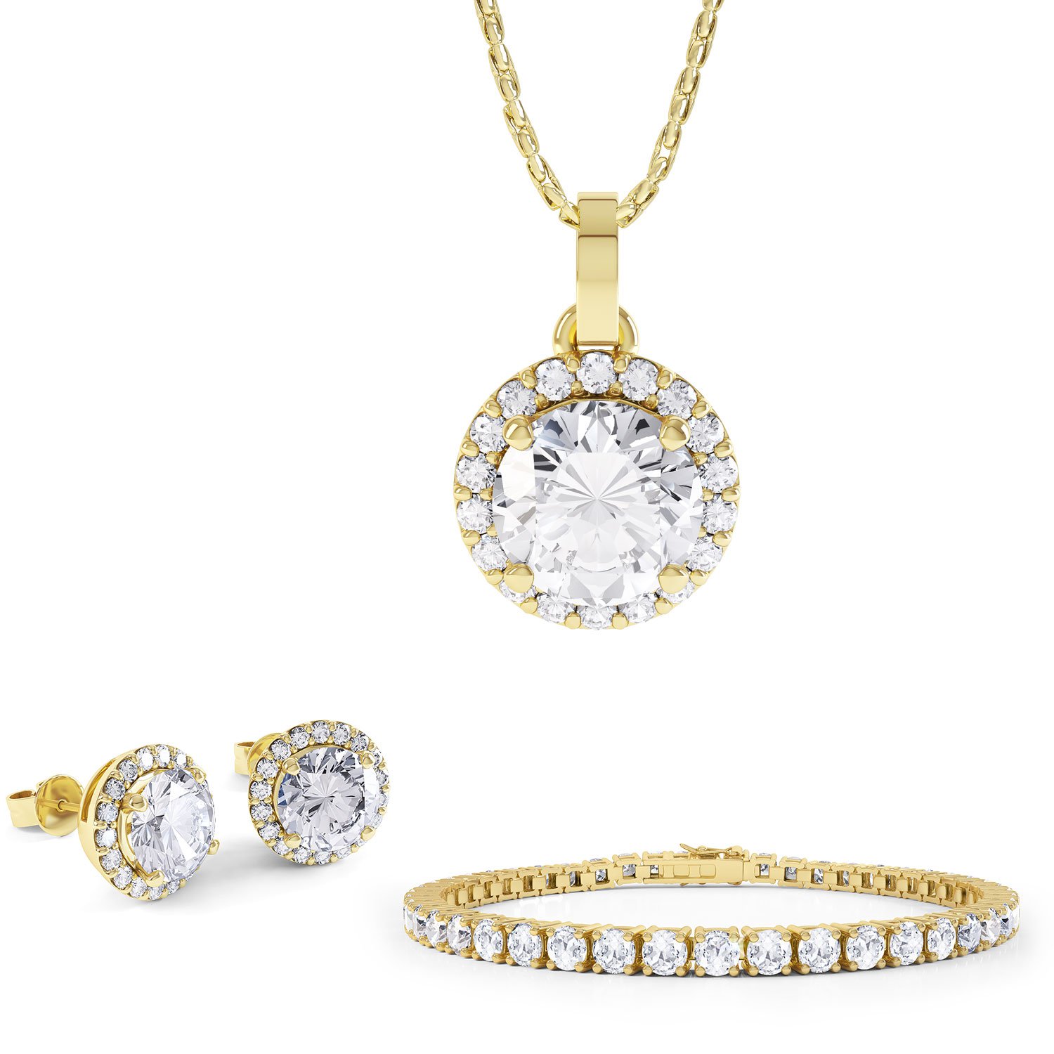 Eternity White Sapphire 18ct Gold Vermeil Jewellery Set with Pendant #1