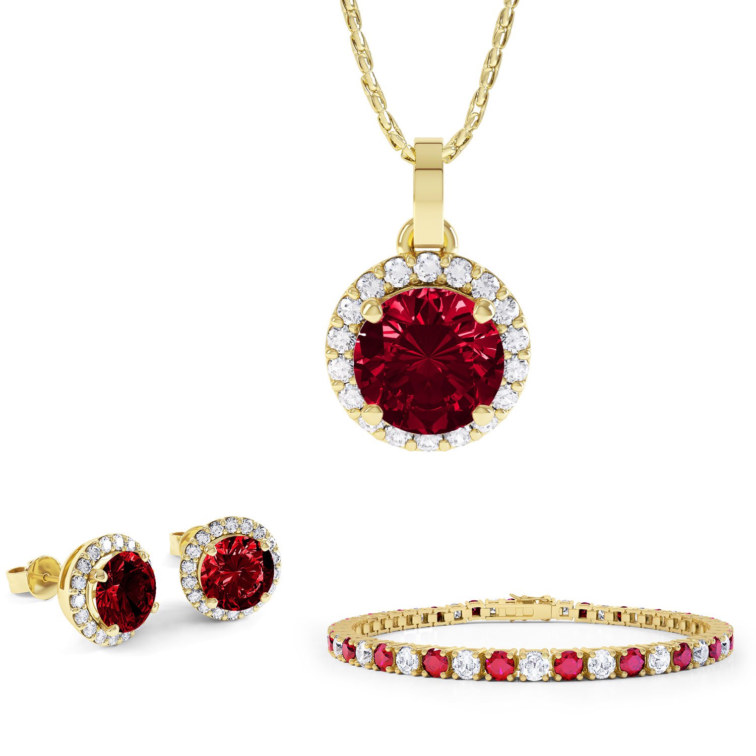 Eternity Ruby 18ct Gold Vermeil  Jewellery Set with Pendant