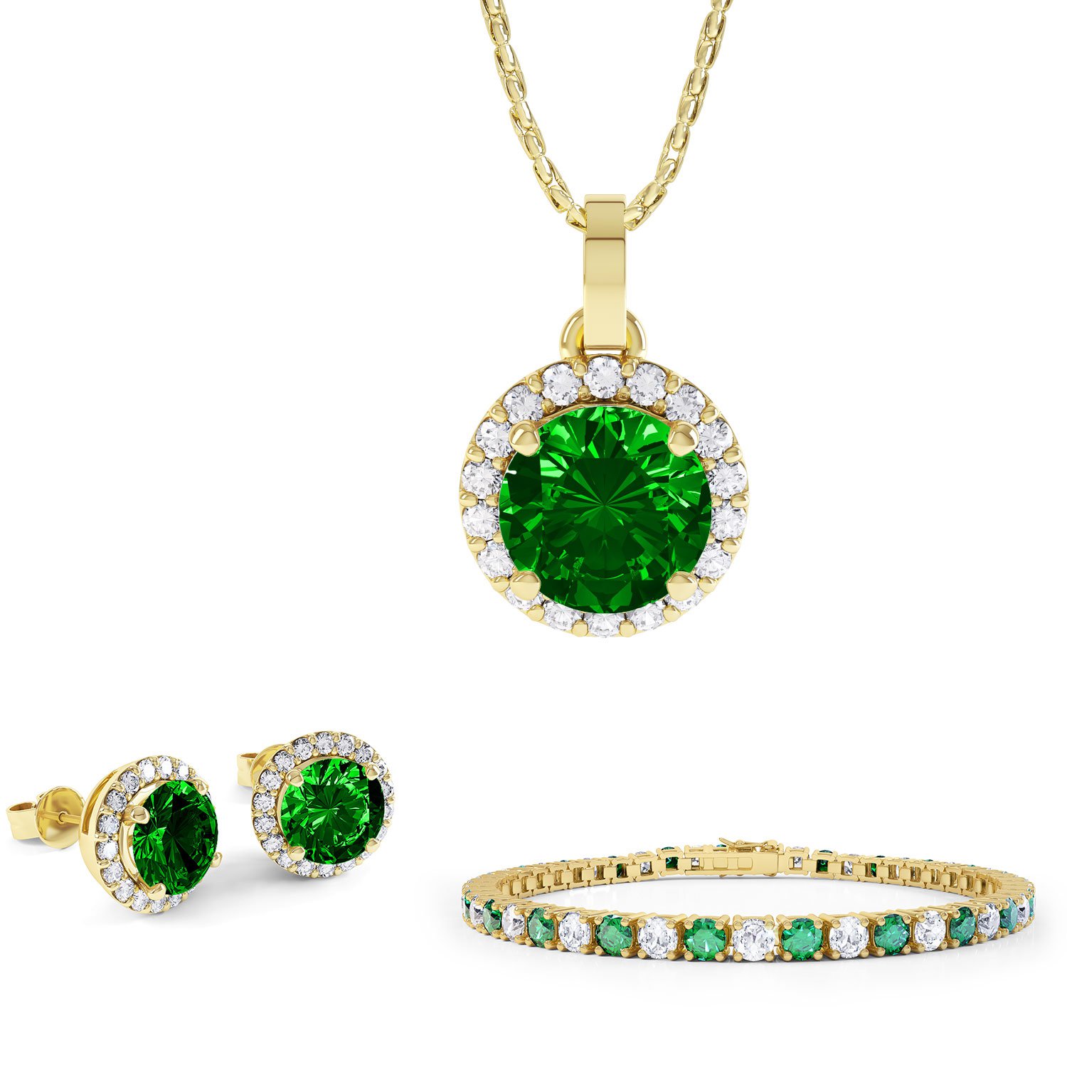 Eternity Emerald 18ct Gold Vermeil Jewellery Set with Pendant #1