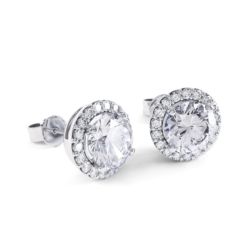Eternity 2ct White Sapphire Halo 9ct White Gold Stud Earrings #1
